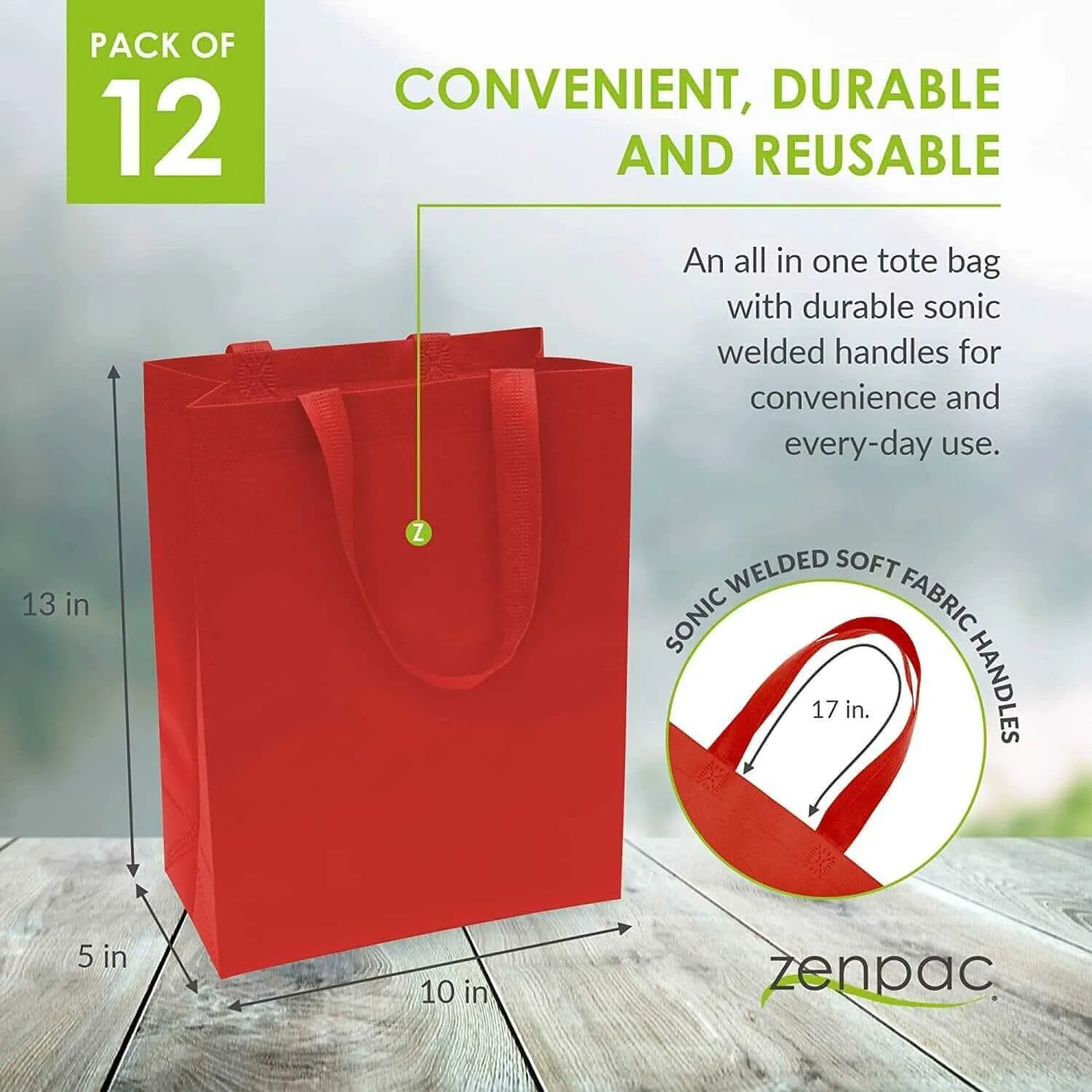 10x5x13 Medium Red Heat Sealed Reusable Fabric Bags