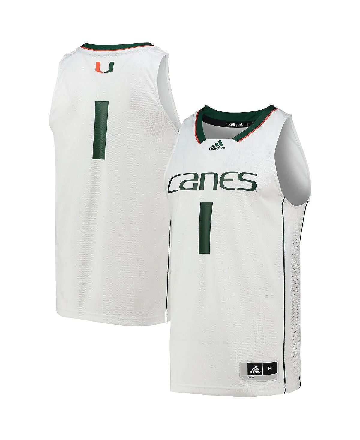 adidas Men's White Number 1 Basketball Jersey Miami Hurricanes Team Swingman White