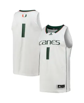 adidas Men's White Number 1 Basketball Jersey Miami Hurricanes Team Swingman White