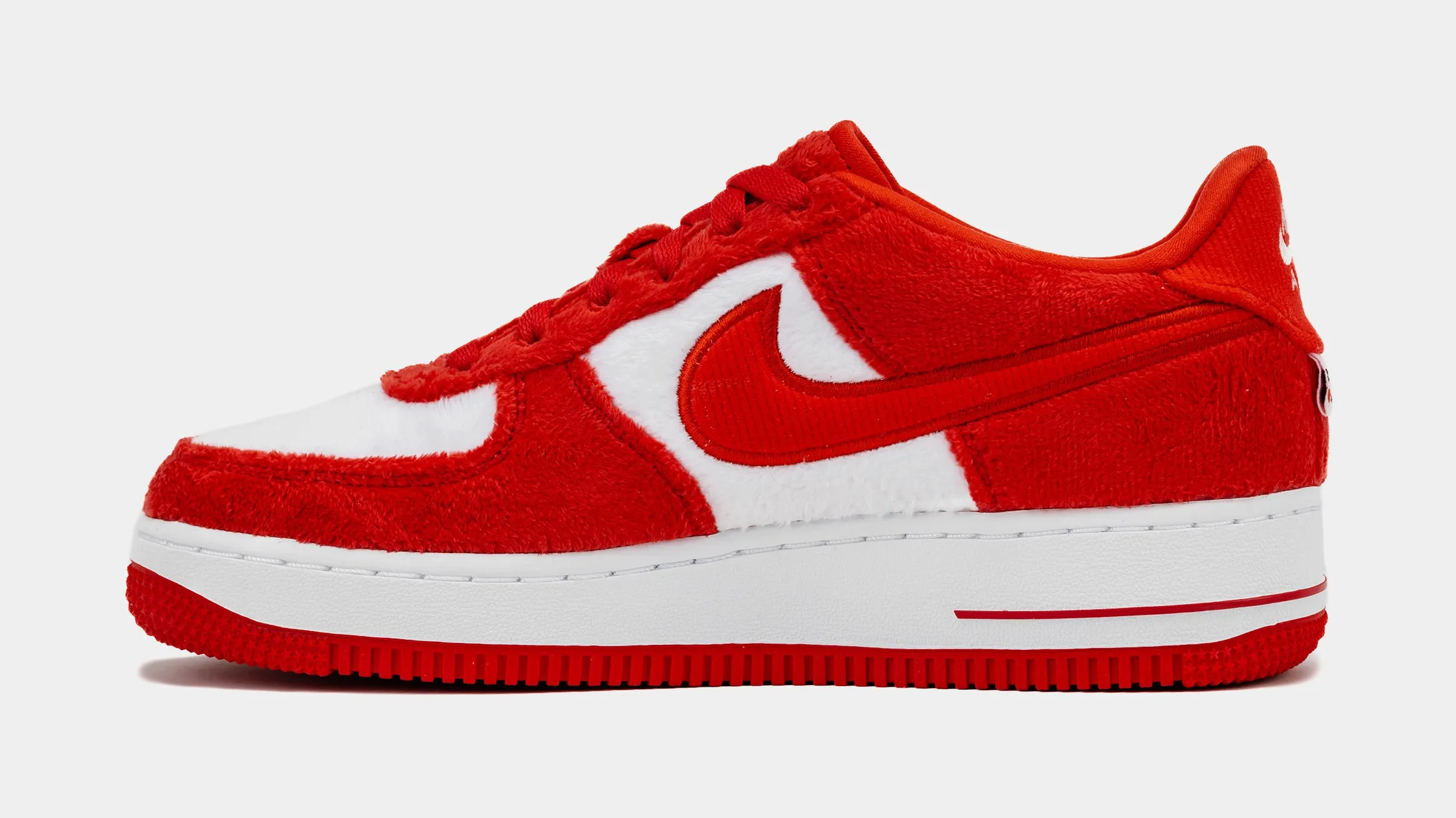 Air Force 1 Low Valentines Day Fleece Grade School Lifestyle Shoes (Fire Red/White/Pink Foam/Light Crimson)