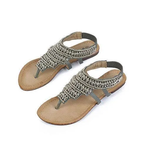 Bohemia Beaded Retro Vintage Chain Clip Toe Slip On Flat Sandals