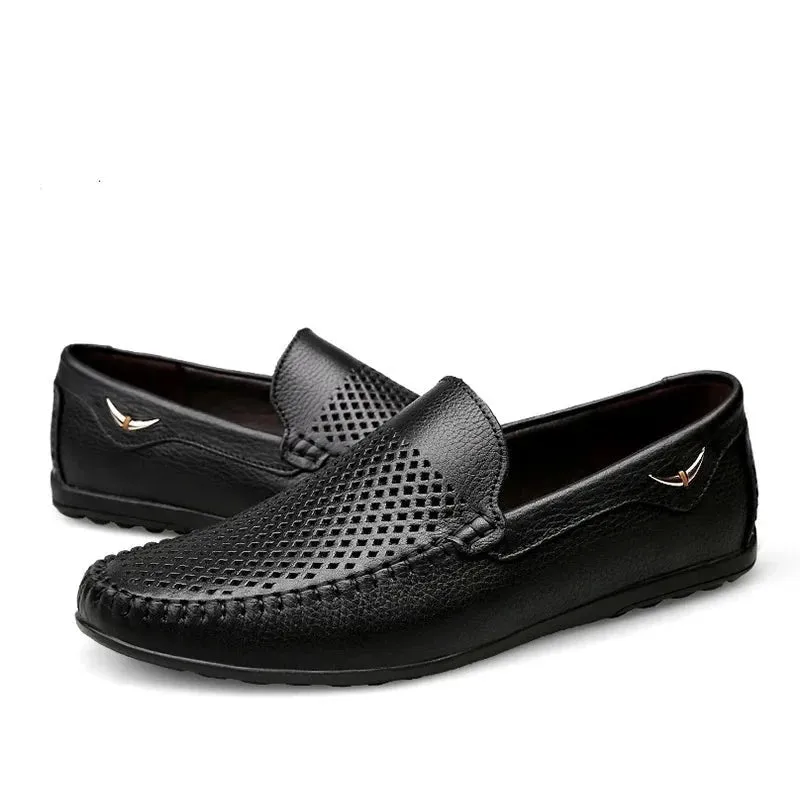 Brand Genuine Leather Handmade Breathable Soft Work Men's Casual Shoes Loafers Slip on Comfortable Men Shoes Size 36-46