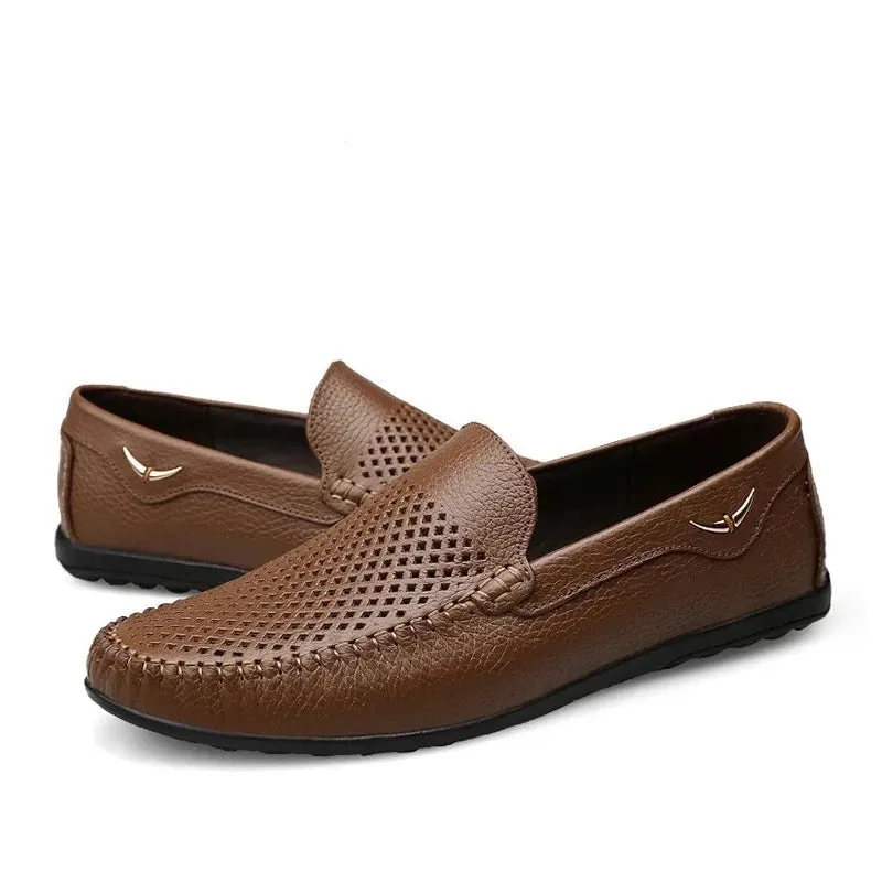 Brand Genuine Leather Handmade Breathable Soft Work Men's Casual Shoes Loafers Slip on Comfortable Men Shoes Size 36-46