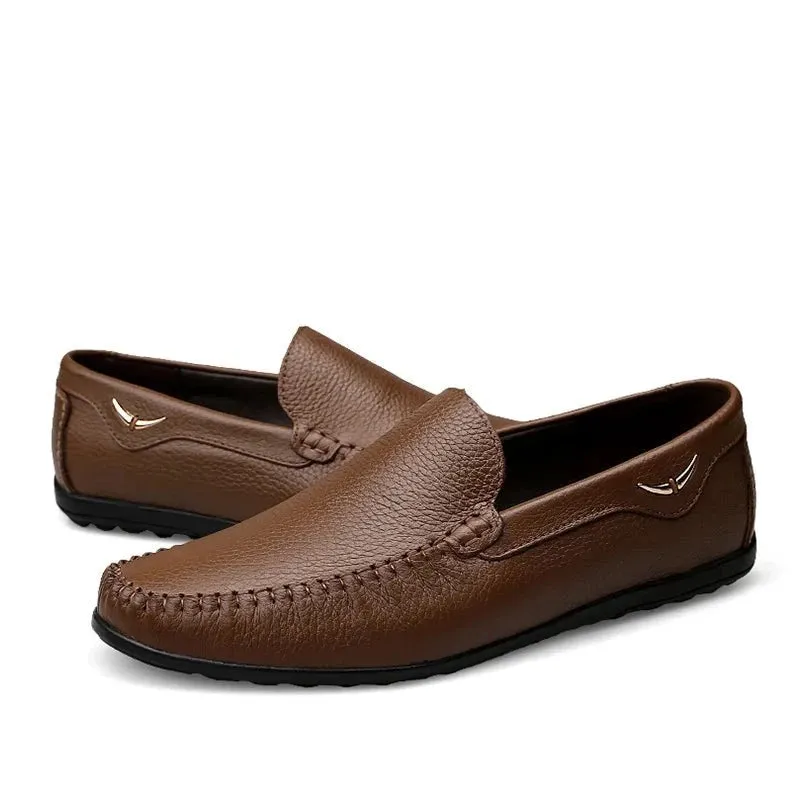 Brand Genuine Leather Handmade Breathable Soft Work Men's Casual Shoes Loafers Slip on Comfortable Men Shoes Size 36-46