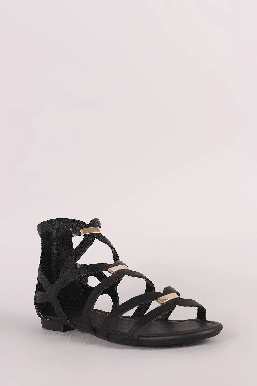 Breckelle Bar Accent Caged Open Toe Flat Sandal