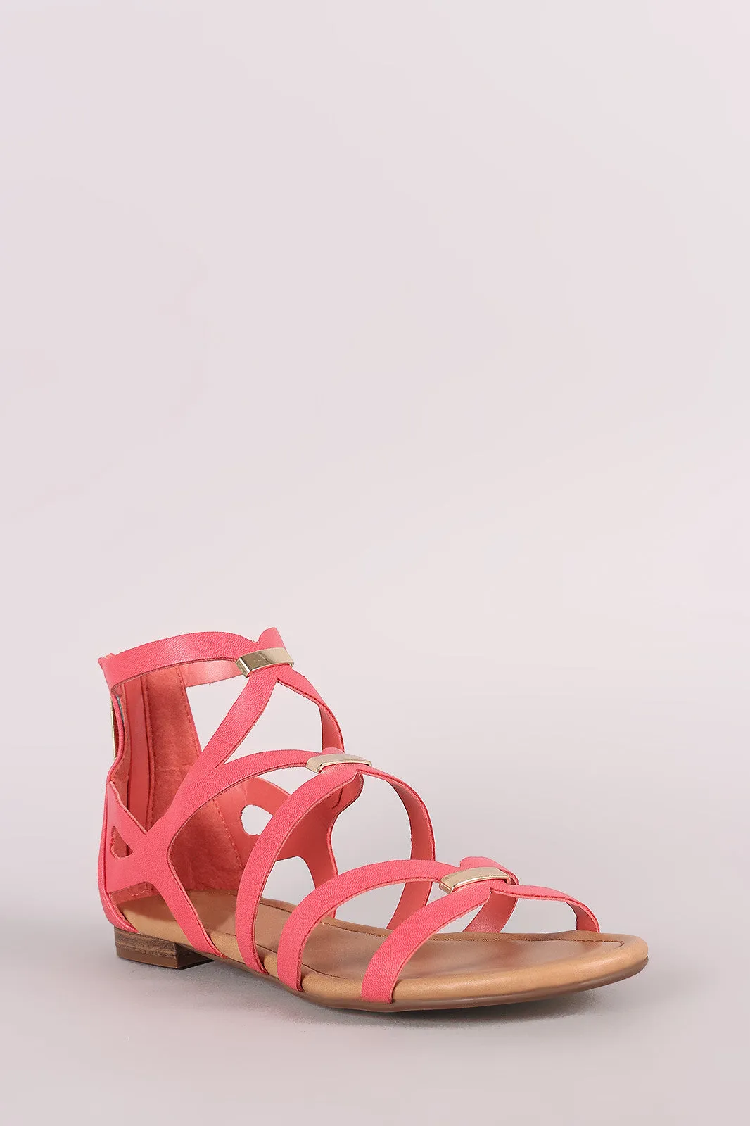 Breckelle Bar Accent Caged Open Toe Flat Sandal