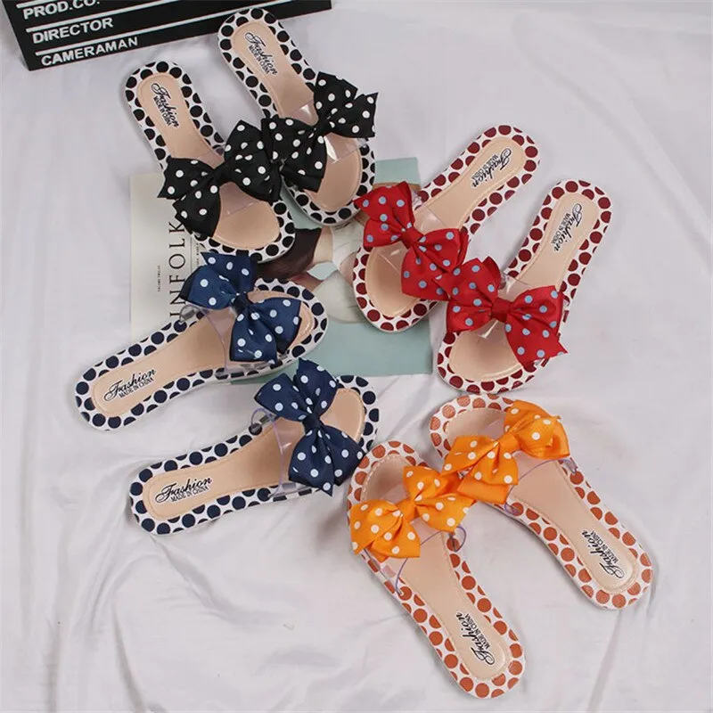 Butterfly Knot Polka Dot Platform Heel Open Toe Casual Sandals