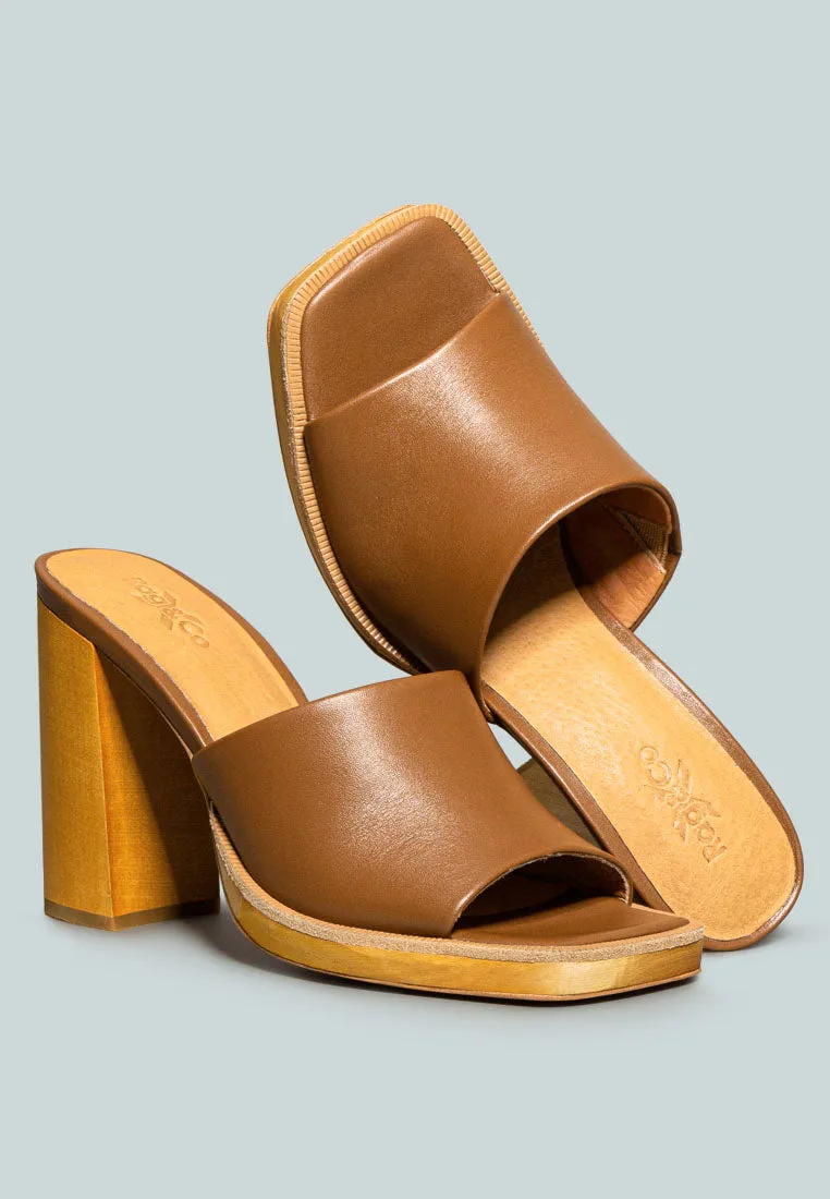 CAREY Tan Leather High Heeled Block Sandal