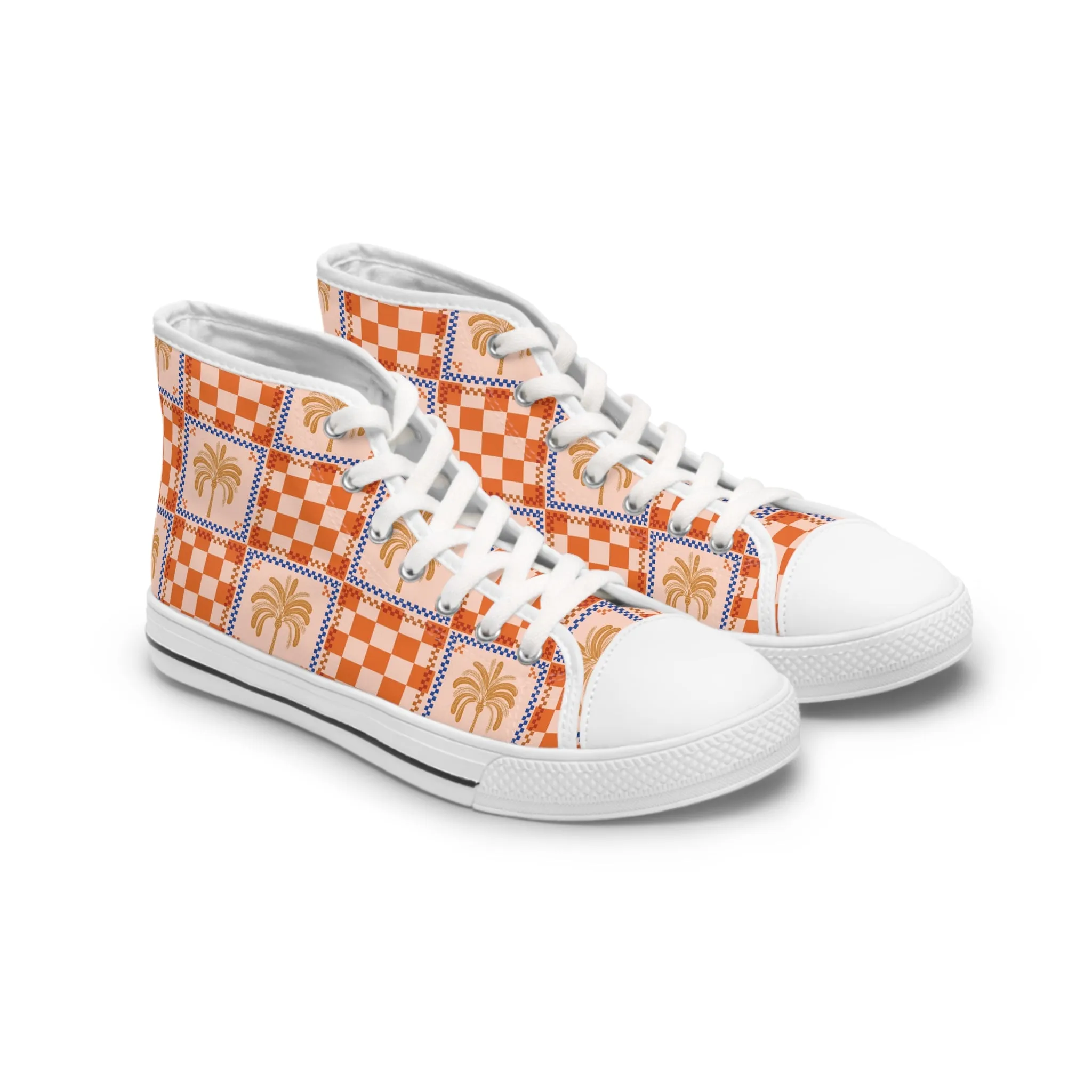 Checkered Palm Trees Women's High Top Sneakers