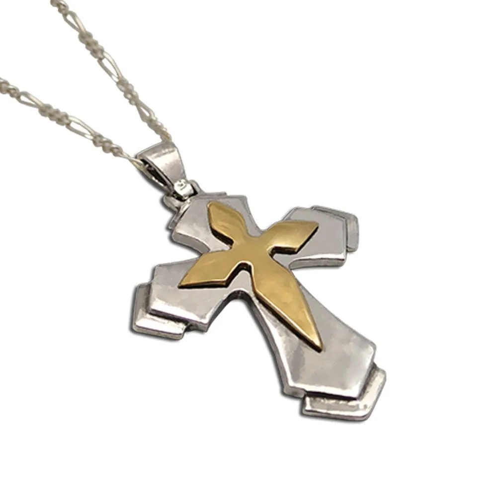 Christening Cross 925 Sterling Silver with 14k Gold Elements (STS-03)