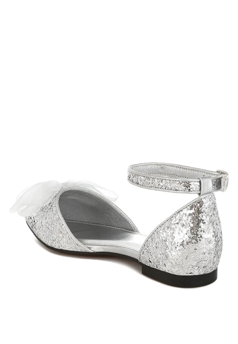 Clarice Sheer Bow Detail Glitter Flat Sandals