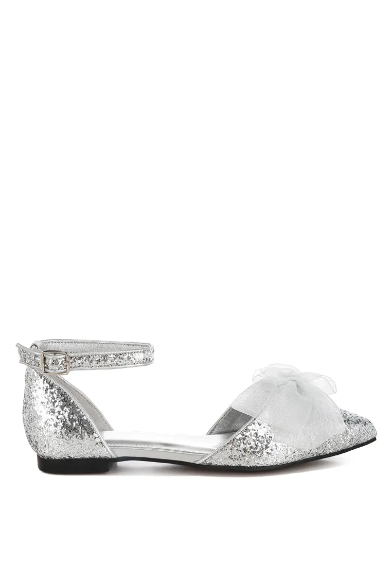 Clarice Sheer Bow Detail Glitter Flat Sandals