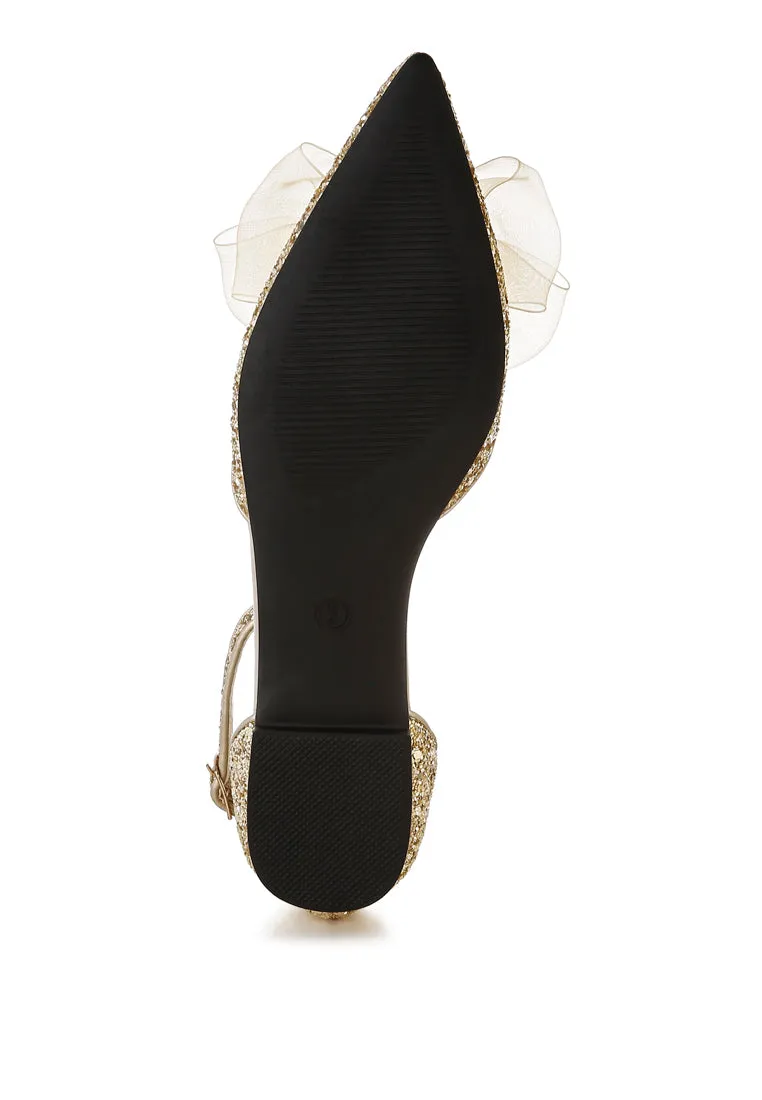 Clarice Sheer Bow Detail Glitter Flat Sandals