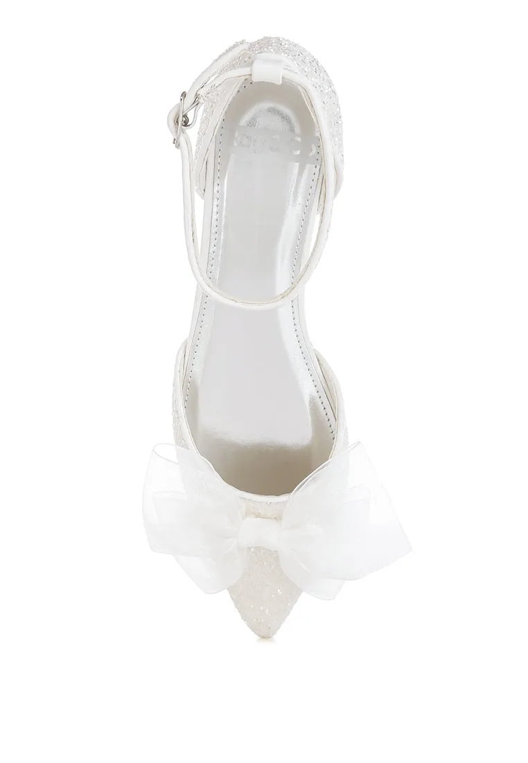 Clarice Sheer Bow Detail Glitter Flat Sandals