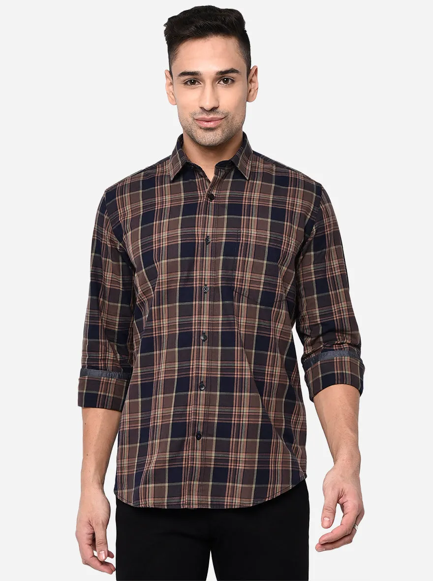 Cocoa Brown Checked Slim Fit Casual Shirt | JadeBlue