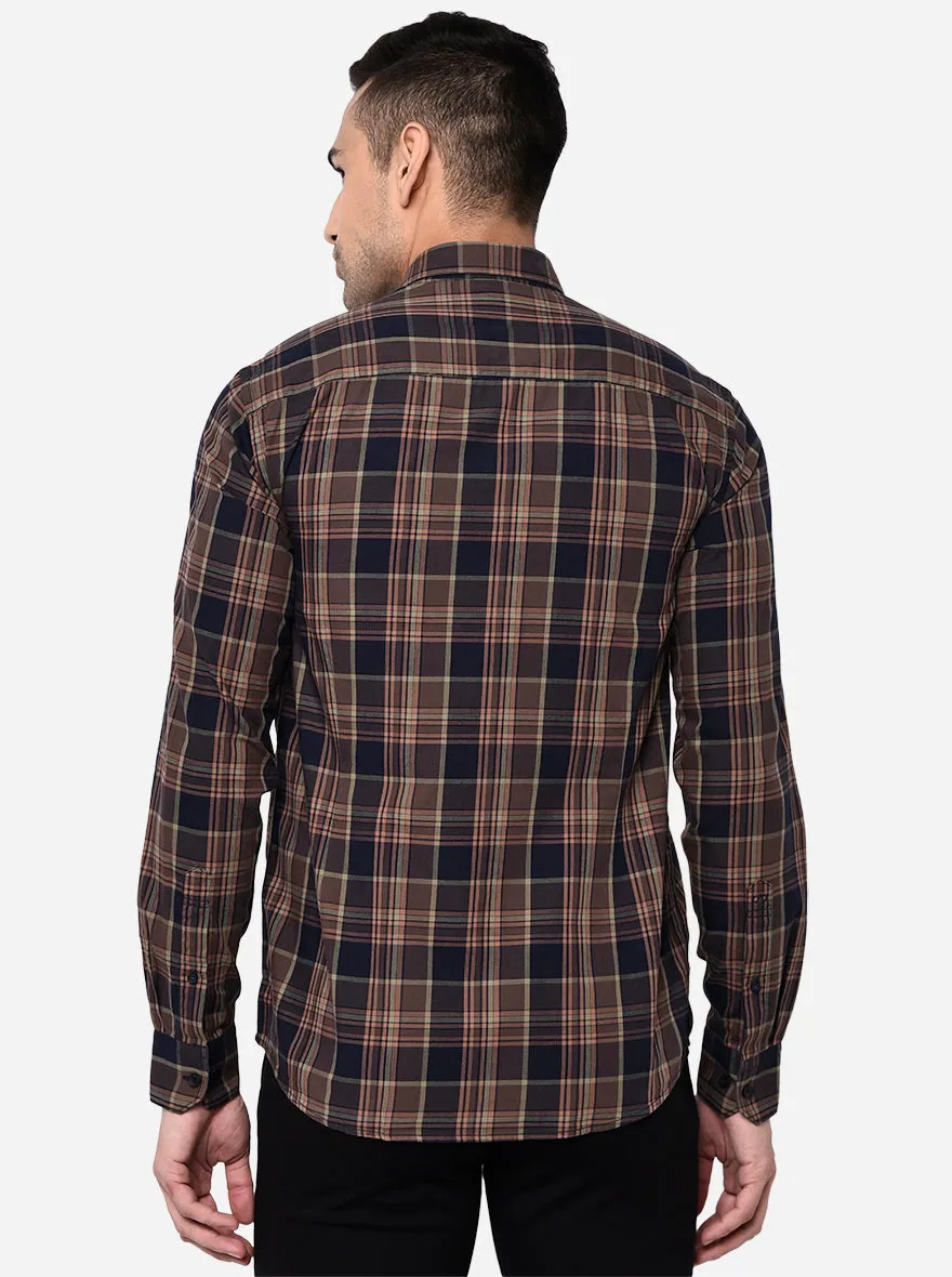 Cocoa Brown Checked Slim Fit Casual Shirt | JadeBlue