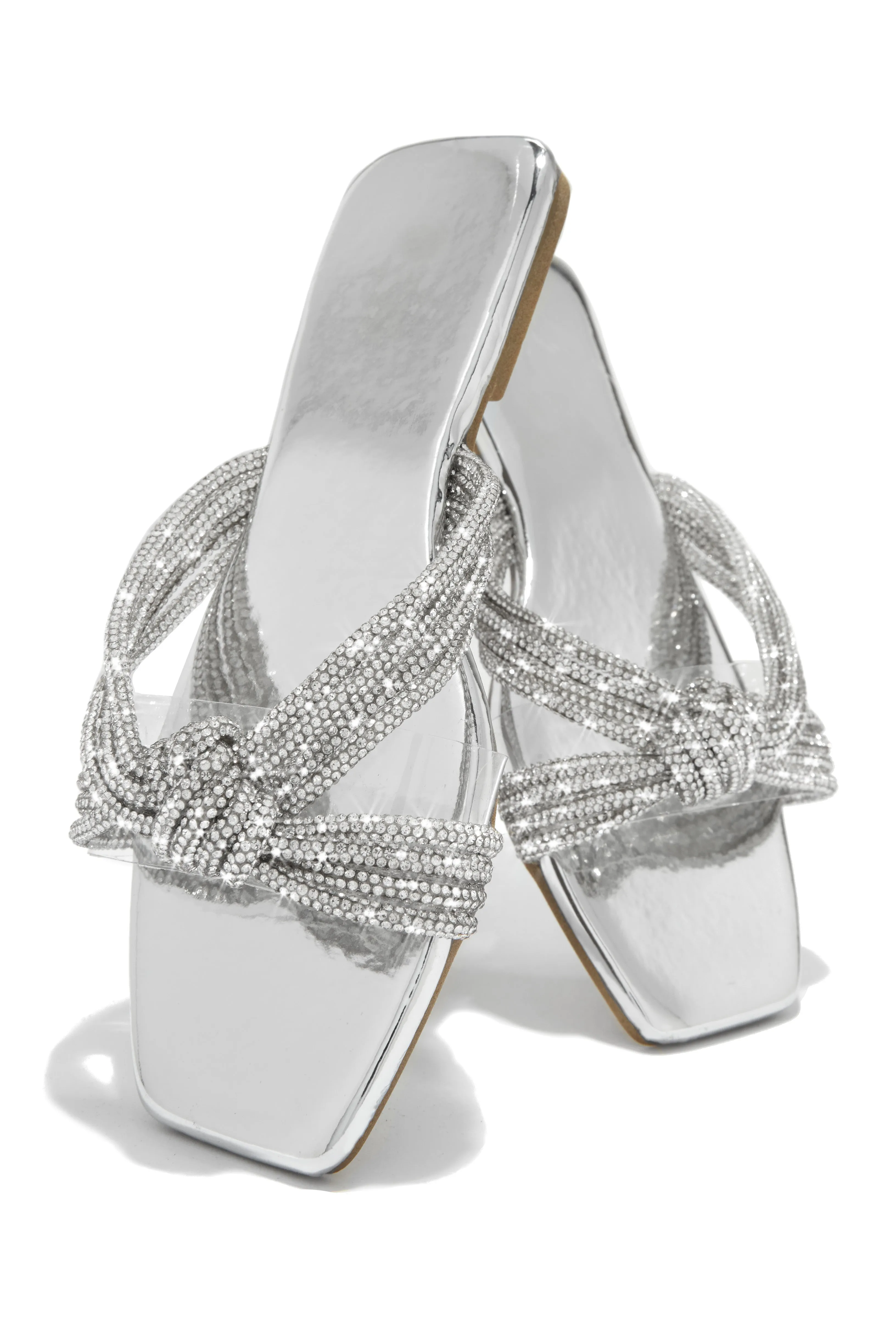 Cozumel Embellished Slip On Sandals - Silver