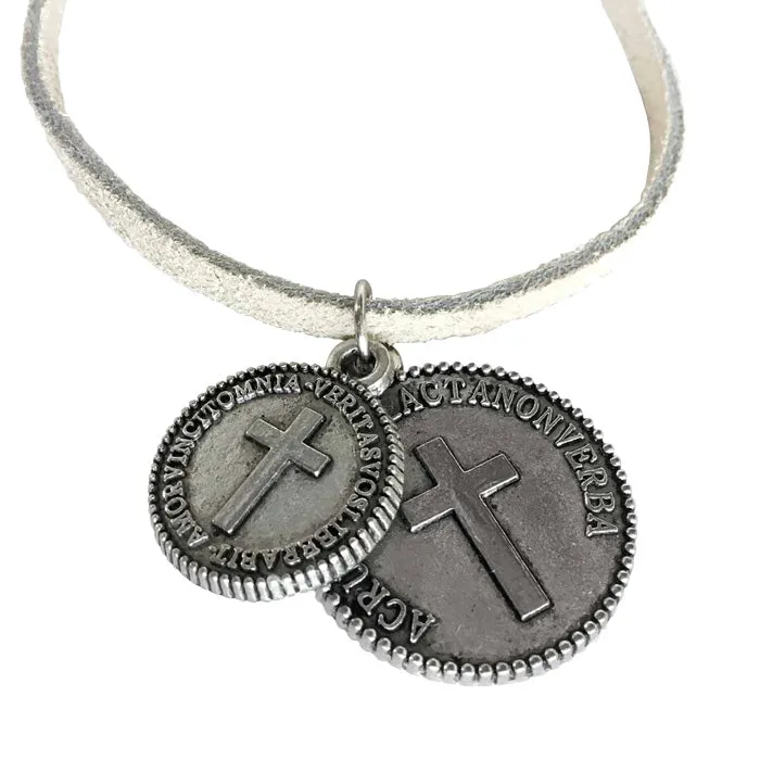 Cross Coins Silver on Suede Necklace