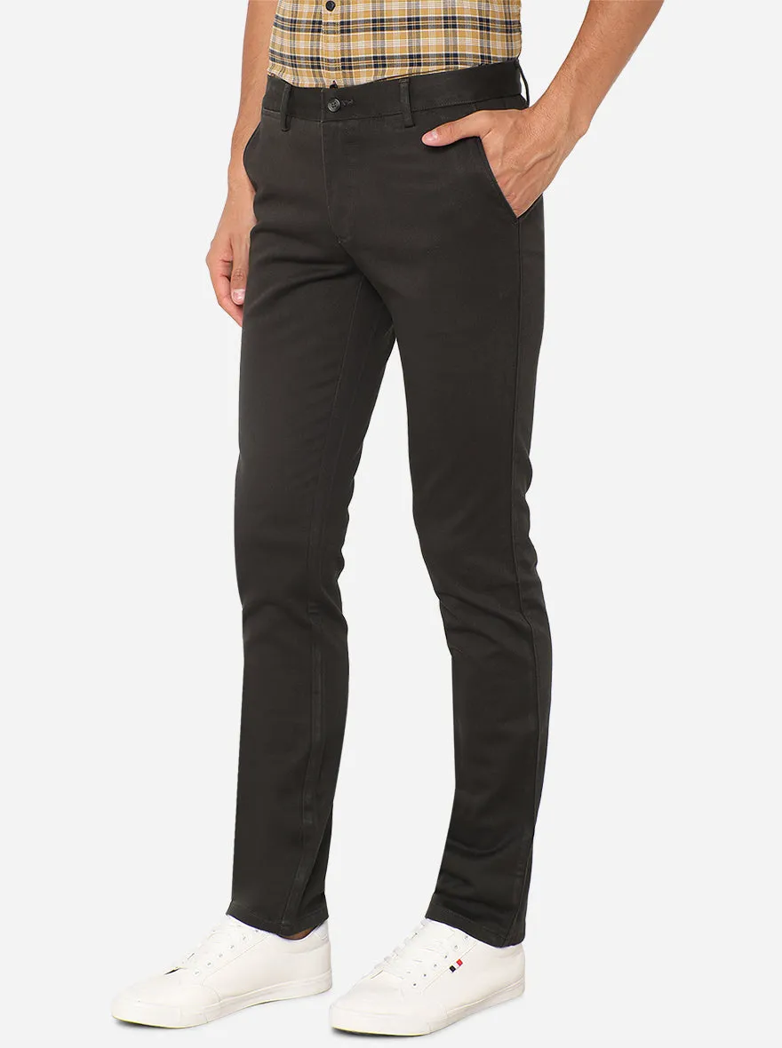 Dark Olive Solid Super Slim Fit Casual Trouser | Greenfibre