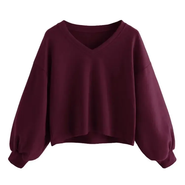 Fashion Women's Solid Color Casual Drop Shoulder Lantern Sleeve sweatshirt