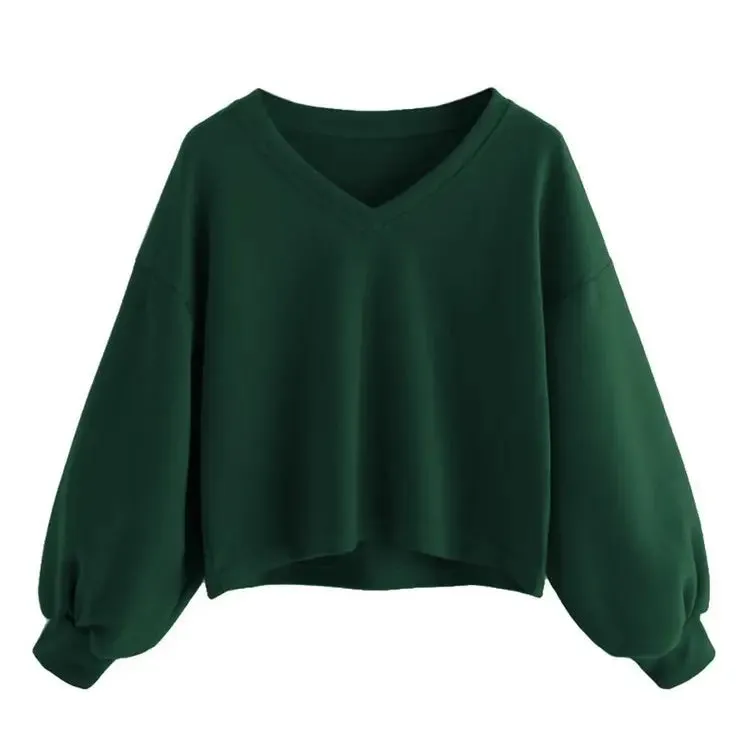 Fashion Women's Solid Color Casual Drop Shoulder Lantern Sleeve sweatshirt