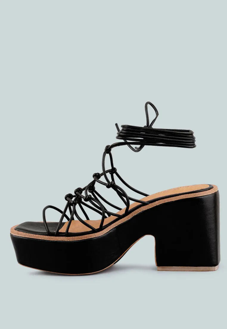 FAWCETT Black Tie Up Platform Heeled Sandals