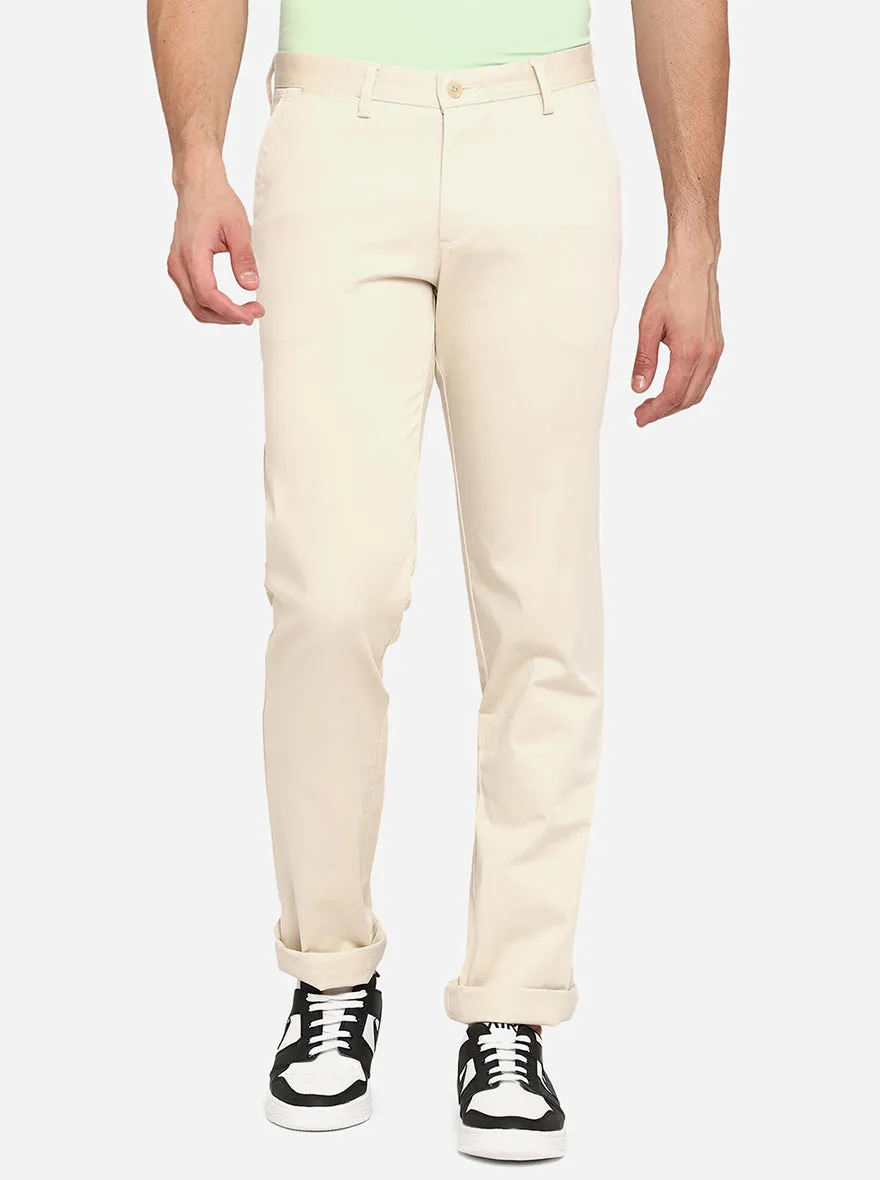 Fawn Beige Solid Slim Fit Casual Trouser | Greenfibre