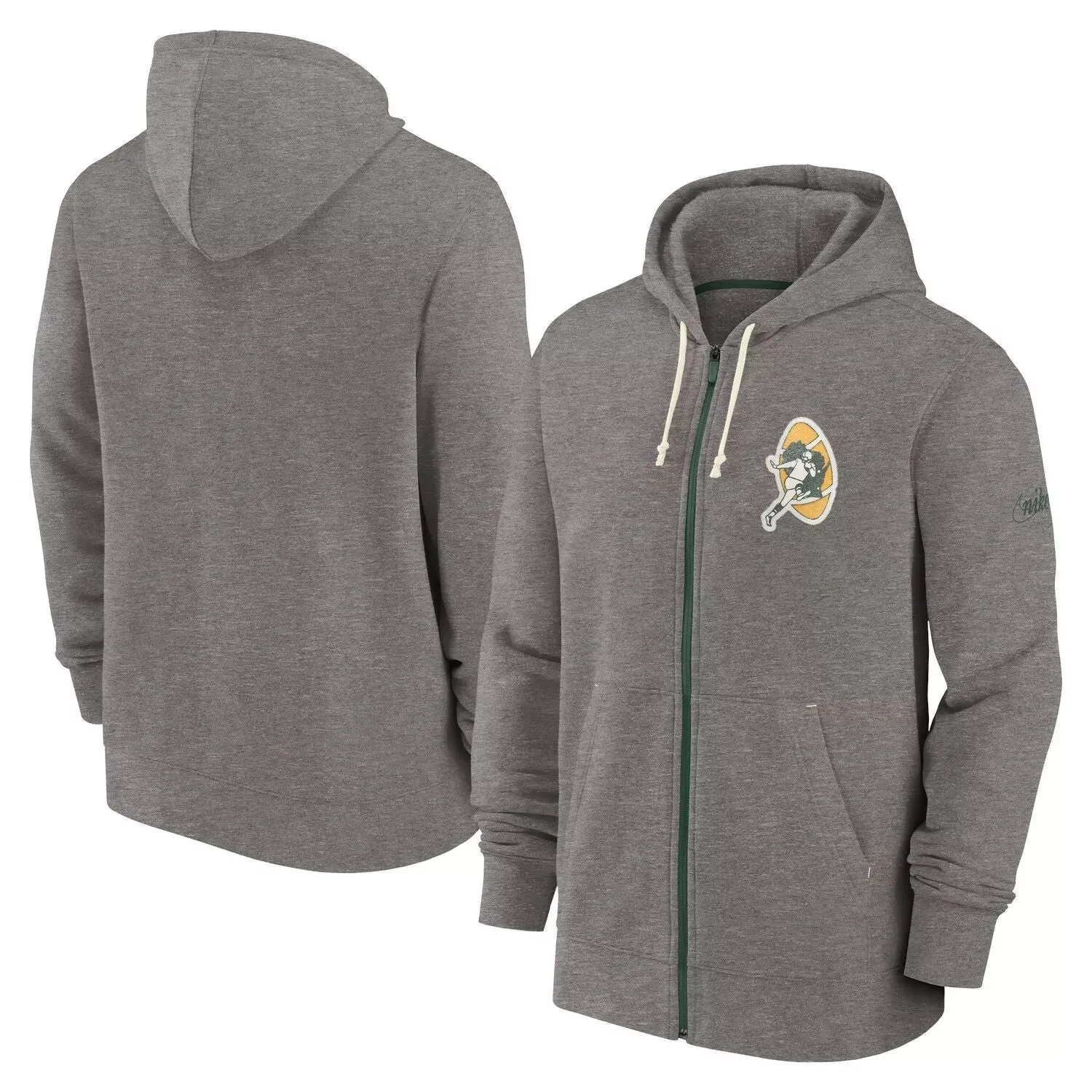 Green Bay Packers Historic Lifestyle Nike Men's Full Zip Charcoal Hoodie