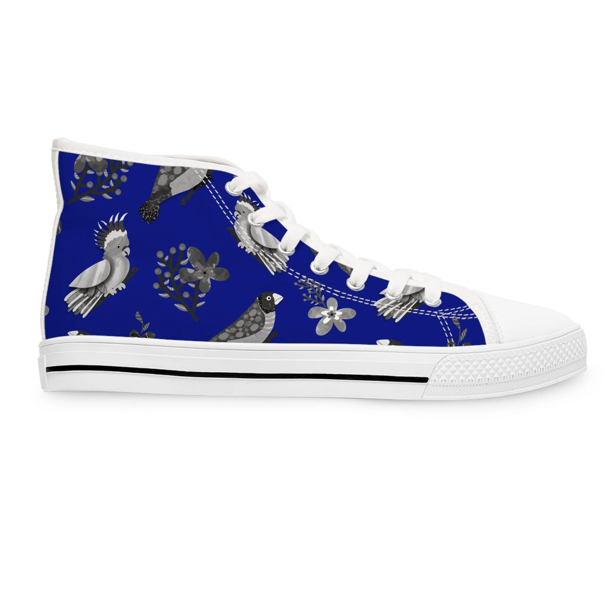 Hand-drawn Parrot Blue Background Women's High Top Sneakers