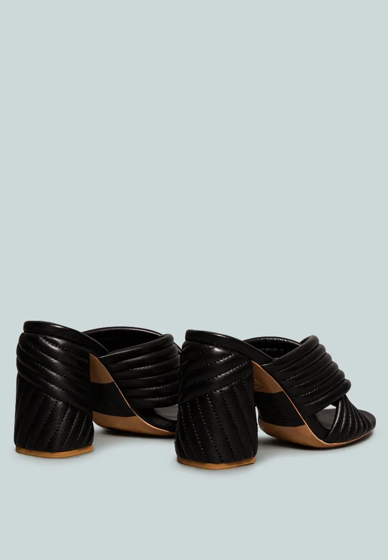 HUTTON Black Quilted Block Heel Leather Sandals