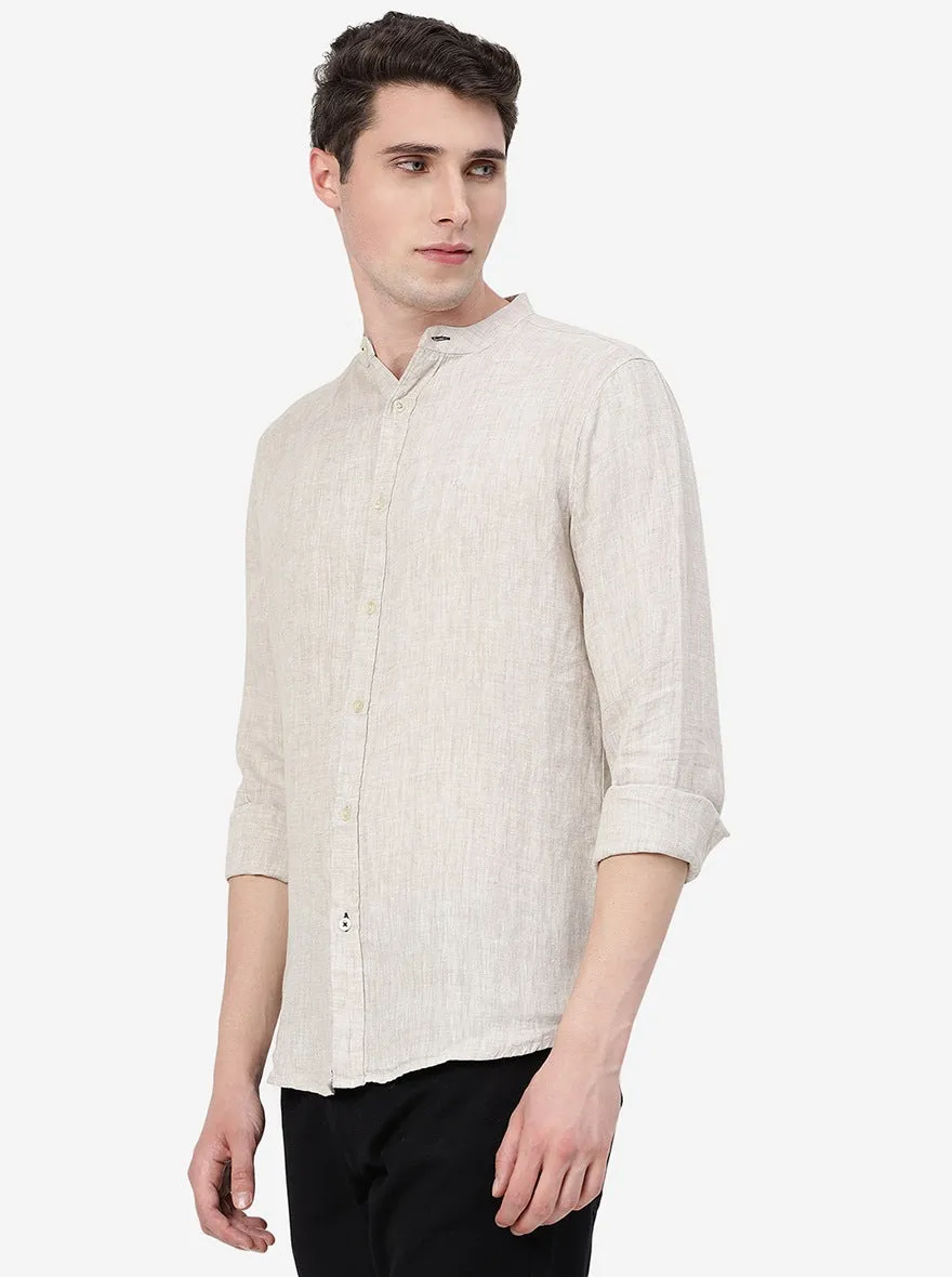 Light Beige Solid Slim Fit Casual Shirt | JadeBlue