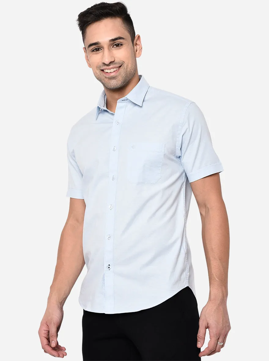 Light Blue Solid Slim Fit Casual Shirt | Greenfibre