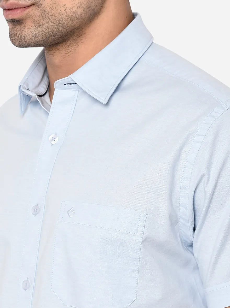 Light Blue Solid Slim Fit Casual Shirt | Greenfibre