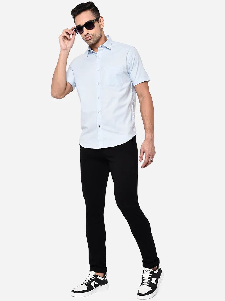 Light Blue Solid Slim Fit Casual Shirt | Greenfibre