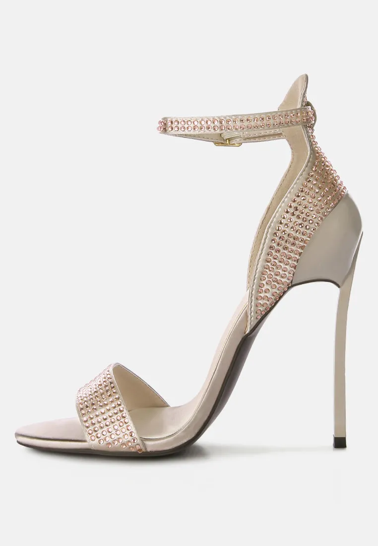 MAGNATE Beige Rhinestone Embellished Stiletto Sandals