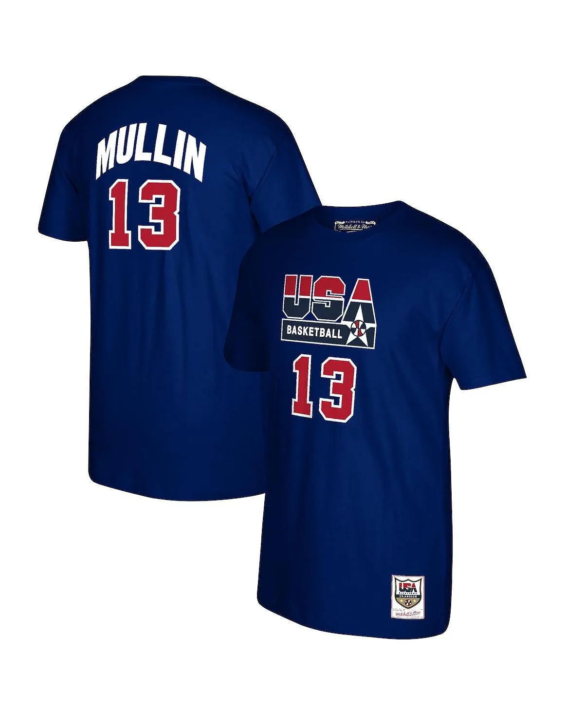 Men's chris mullin navy usa basketball 1992 dream team t-shirt with name and number Mitchell & Ness, blue