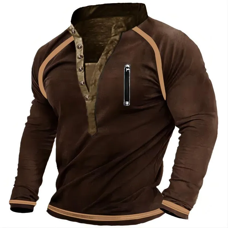 MEN'S V-NECK BUTTONED SWEATER, PURE COTTON THICKENED THERMAL TACTICAL SWEATER