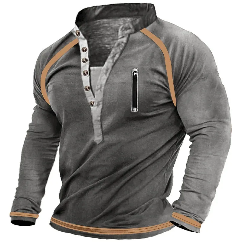 MEN'S V-NECK BUTTONED SWEATER, PURE COTTON THICKENED THERMAL TACTICAL SWEATER