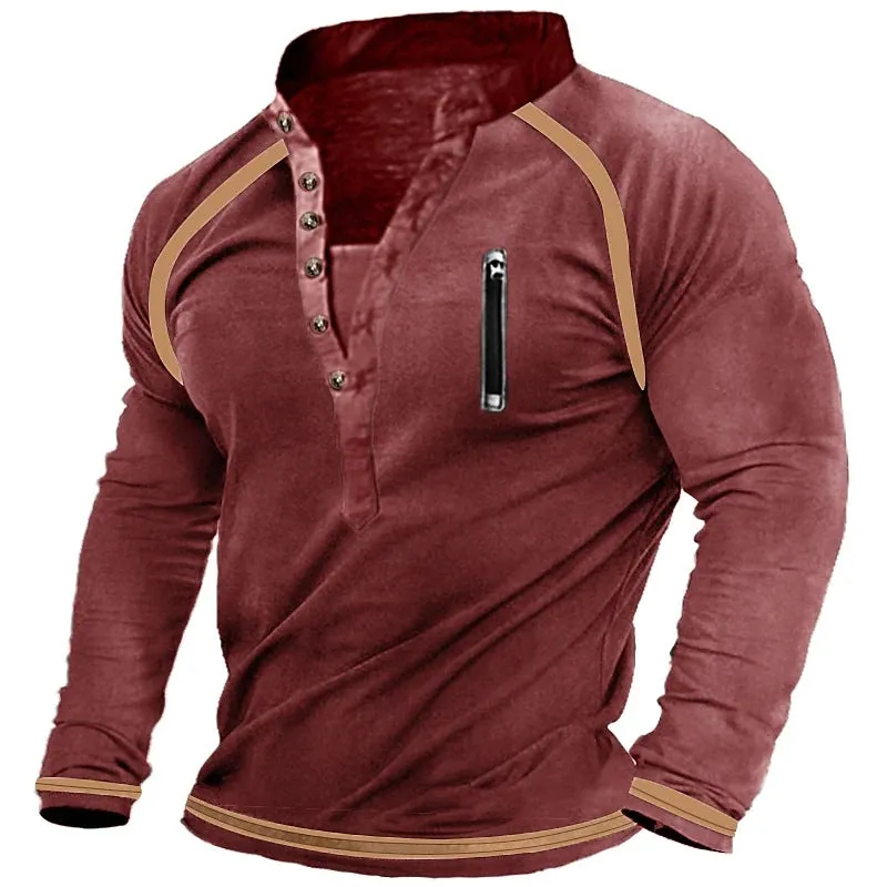 MEN'S V-NECK BUTTONED SWEATER, PURE COTTON THICKENED THERMAL TACTICAL SWEATER