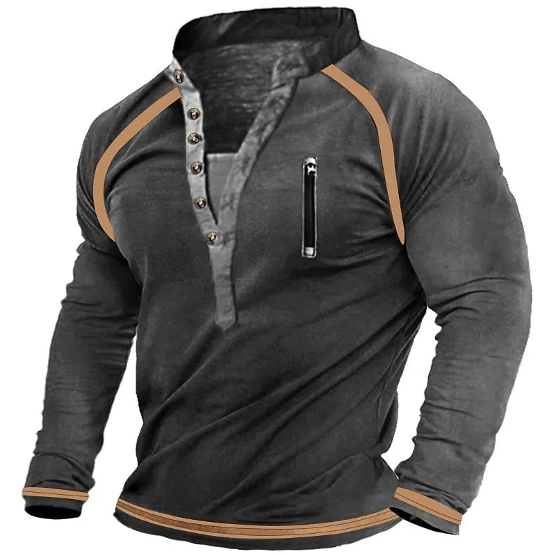 MEN'S V-NECK BUTTONED SWEATER, PURE COTTON THICKENED THERMAL TACTICAL SWEATER