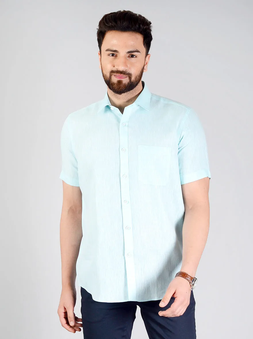 Mint Blue Self Design Regular Fit Formal Shirt | JadeBlue