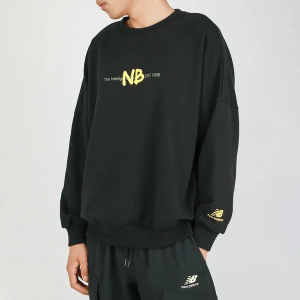 New Balance Men's New Balance Logo Printing Knit Sports Round Neck Pullover Sweatshirt, Black