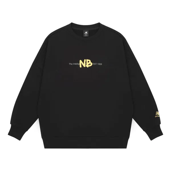 New Balance Men's New Balance Logo Printing Knit Sports Round Neck Pullover Sweatshirt, Black