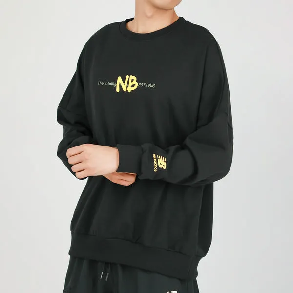 New Balance Men's New Balance Logo Printing Knit Sports Round Neck Pullover Sweatshirt, Black