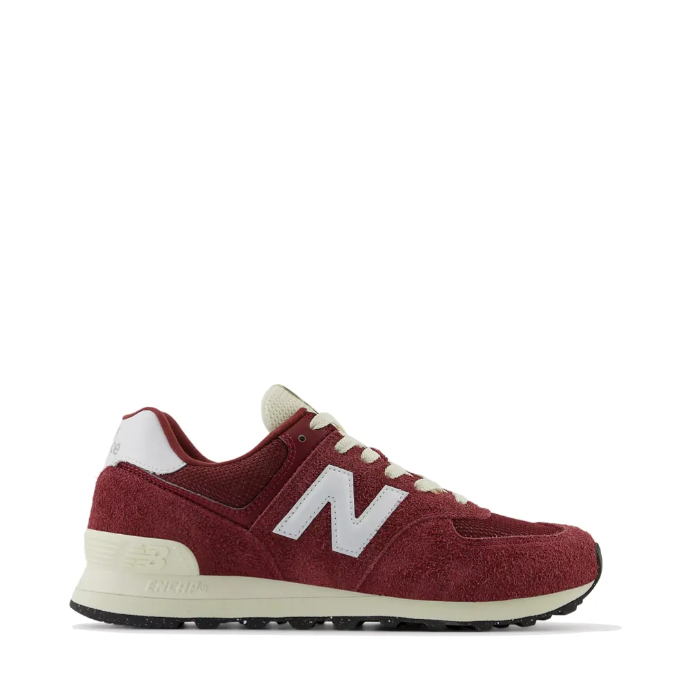 New Balance Women's 574 Sneaker in Classic Crimson with White and Angora