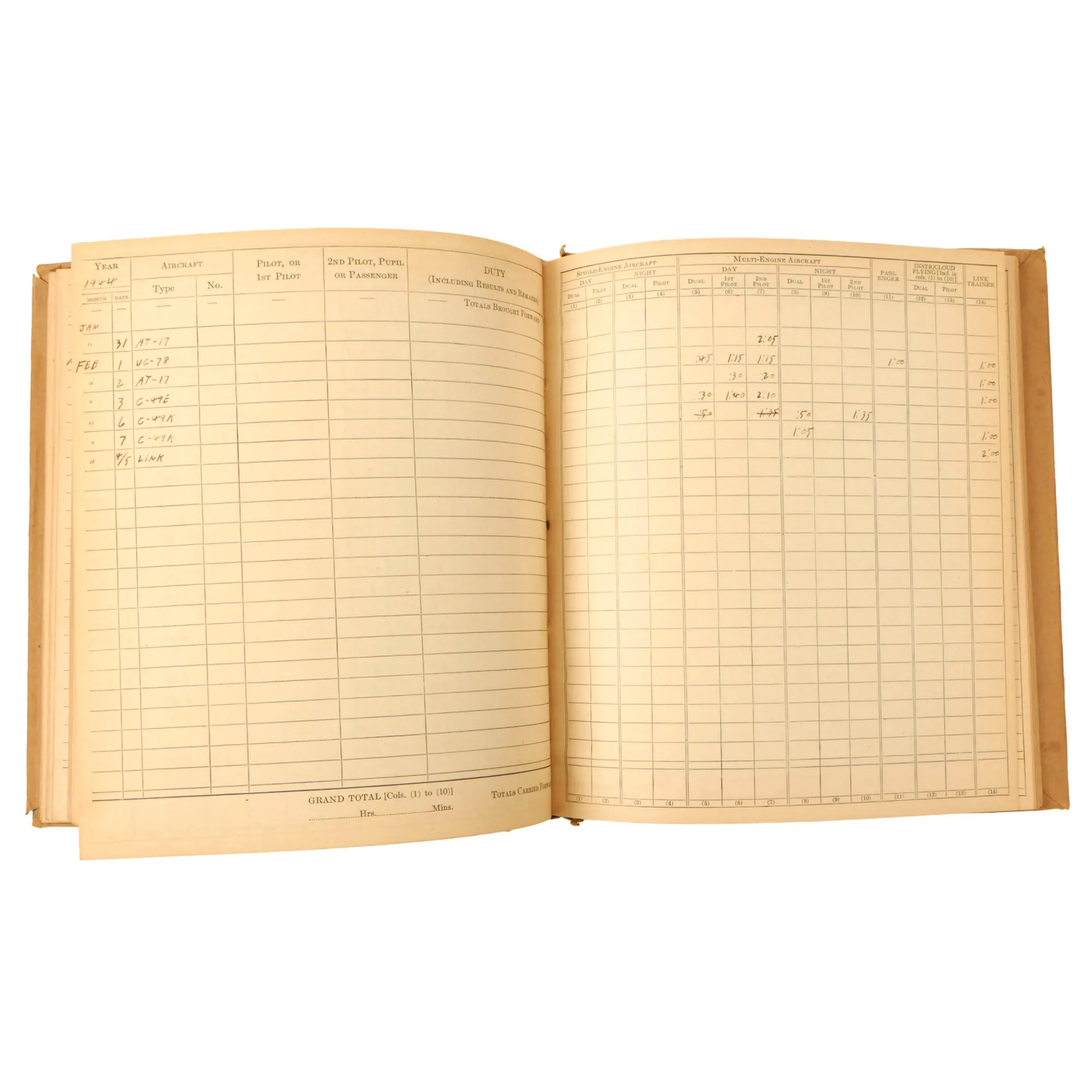 Original U.S. WWII Army Air Force Pilot’s Flying Log Book Named to Distinguished Flying Cross Recipient Thomas E. Fewell