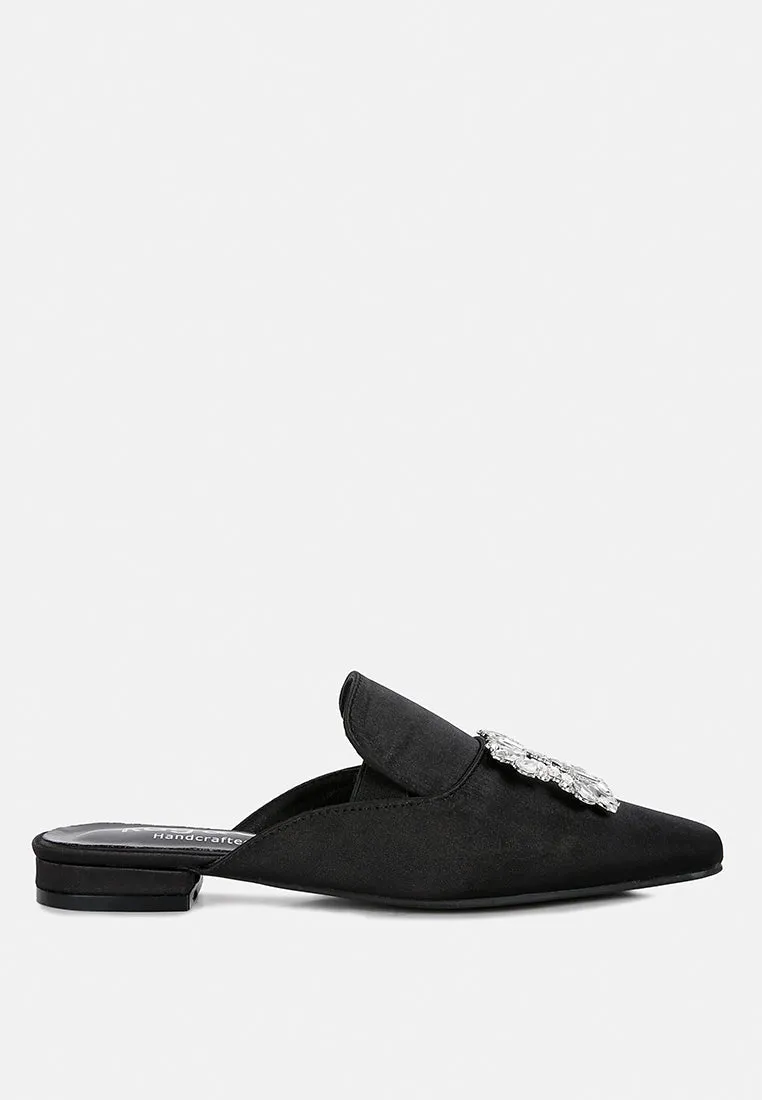 PERRINE Diamante Brooch Slip On Mules in Black