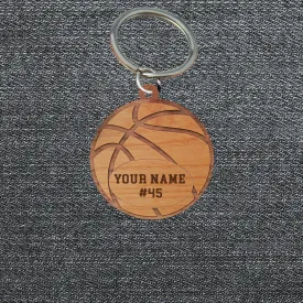 Personalized Basketball Wooden Keychain, Custom Name Flat Keychain for Basketball Lovers