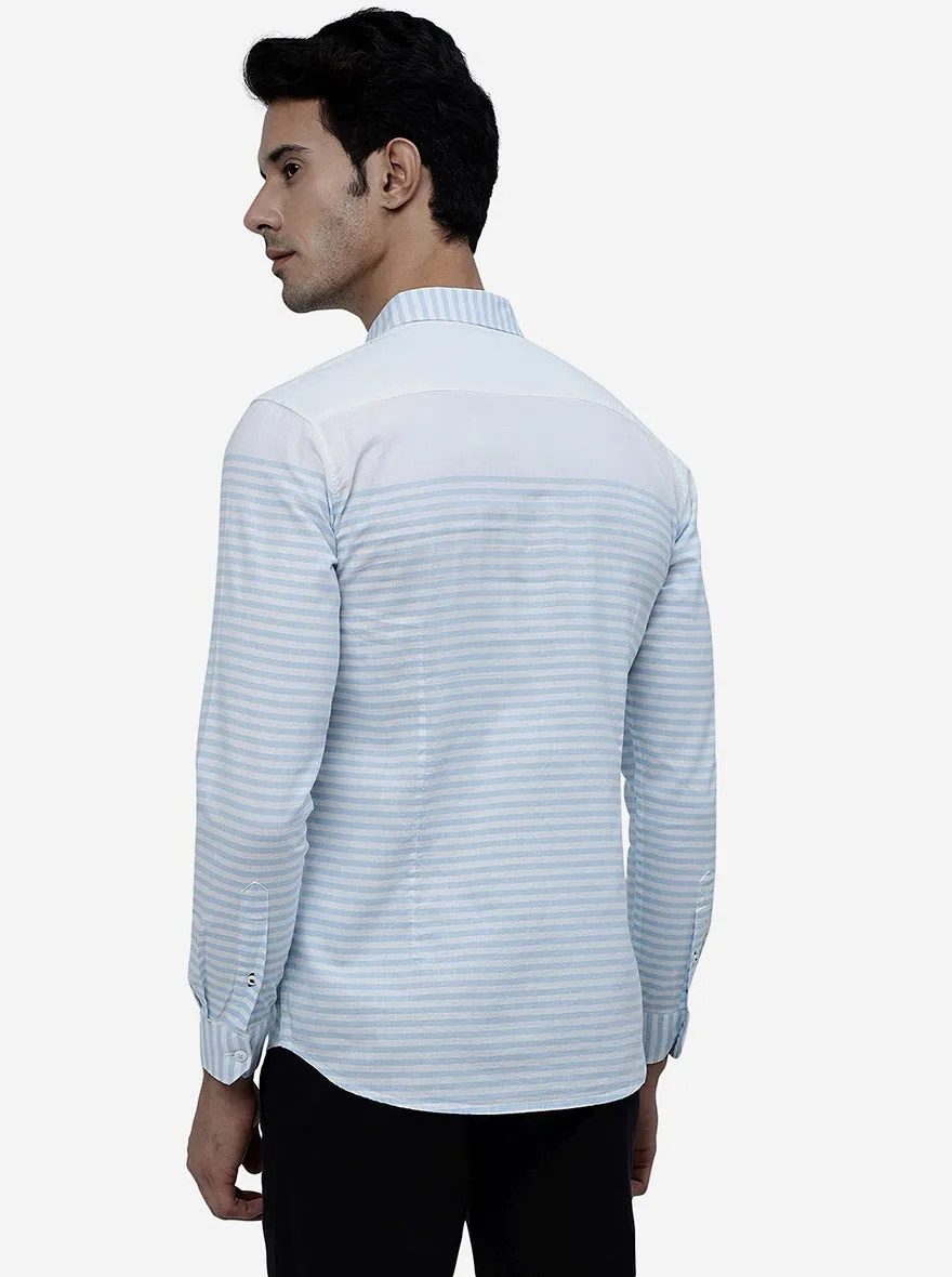 Sky Blue Striped Slim Fit Casual Shirt | JadeBlue