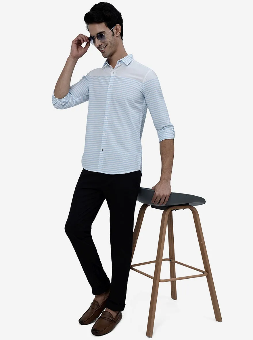 Sky Blue Striped Slim Fit Casual Shirt | JadeBlue